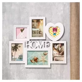 Фоторамка пластик на 6 фото 10х10, 10х15, 13х18 см "Дом" белая 39,5х50,5 см