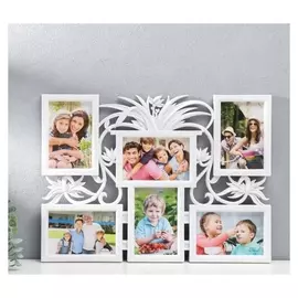 Фоторамка пластик на 6 фото 10х15 см "Африканская лилия" белый 36х49 см