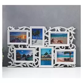 Фоторамка пластик на 6 фото 10х15 см "Вьюн" белая 55х33 см