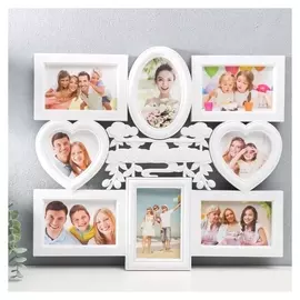 Фоторамка пластик на 8 фото 10х10, 10х15 см "Восход солнца" белый 44,5х49,5 см