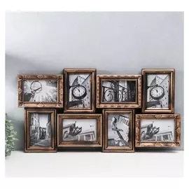 Фоторамка пластик на 8 фото 10х15 см "Семейная" под бронзу 34,5х66 см