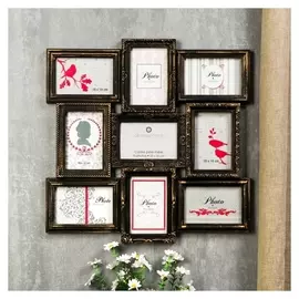 Фоторамка пластик на 9 фото 10х15 см "Семейная" под бронзу 49х49 см