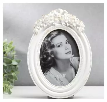 Фоторамка полистоун 10х15 см "Бант и розы" белоснежная 22х15 см