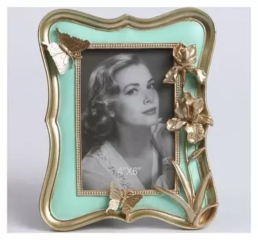 Фоторамка полистоун 10х15 см "Золотые ирисы и бабочки"