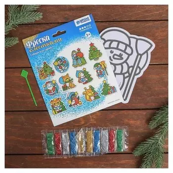 Фреска блестками "Веселый снеговик"