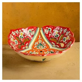 Фруктовница риштанская керамика 26см красная