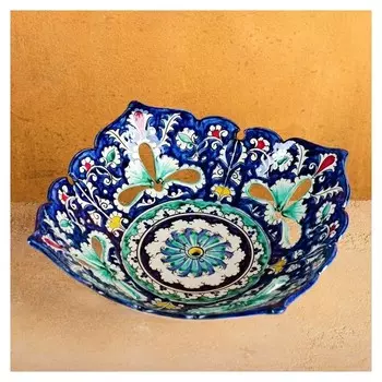 Фруктовница риштанская керамика "Узоры", 25 см, синяя