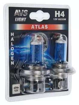 Галогенная лампа AVS Atlas, H4, 12 В, 60/55 Вт, набор 2 шт