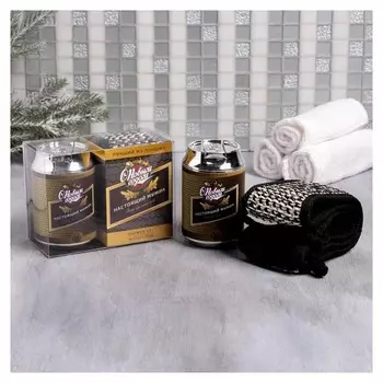 Гель для душа и мочалка "Настоящий мужик", аромат пиво