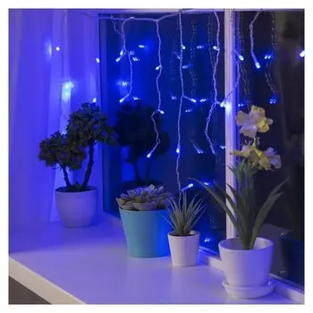 Гирлянда "Бахрома" 1.8 х 0.5 м, Ip20, прозрачная нить, 48 Led, свечение синее, 8 режимов, 220 В