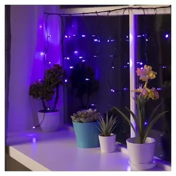 Гирлянда "Бахрома" 1.8 х 0.5 м, Ip20, тёмная нить, 48 Led, свечение фиолетовое, 8 режимов, 220 В