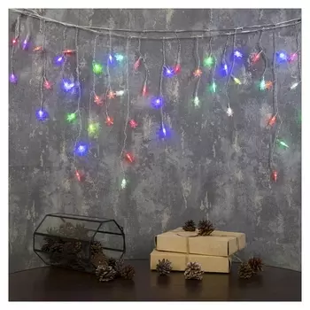 Гирлянда "Бахрома"1.8 х 0.5 м с насадками"снежинки", Ip20, прозрачная нить, 48 Led, свечение Rg/rb, мигание, 220 В