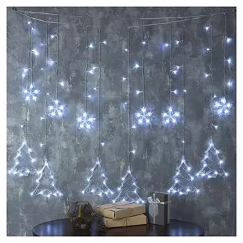 Гирлянда "Бахрома"2.4 х 0.9 м с насадками"ёлки", Ip20, прозрачная нить, 138 Led, свечение белое, 8 режимов, 220 В