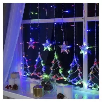 Гирлянда "Бахрома"2.4 х 0.9 м с насадками"ёлки", Ip20, прозрачная нить, 138 Led, свечение мульти, 8 режимов, 220 В