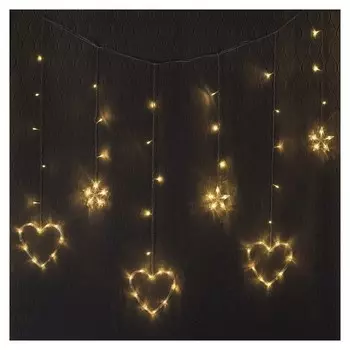 Гирлянда "Бахрома"2.4 х 0.9 м с насадками"сердце", Ip20, прозрачная нить, 186 Led, свечение тёплое белое, 8 режимов, 220 В