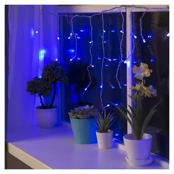 Гирлянда "Бахрома" 3 х 0.5 м, Ip20, прозрачная нить, 80 Led, свечение синее, 8 режимов, 220 В