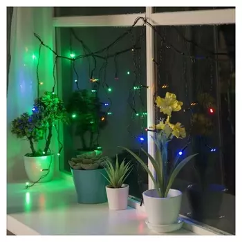 Гирлянда "Бахрома" 3 х 0.5 м, Ip20, тёмная нить, 80 Led, свечение мульти, 8 режимов, 220 В