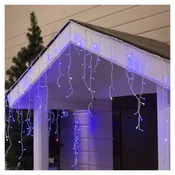 Гирлянда "Бахрома" 3 х 0.6 м, Ip44, умс, белая нить, 160 Led, свечение синее, мерцание белым, 220 В