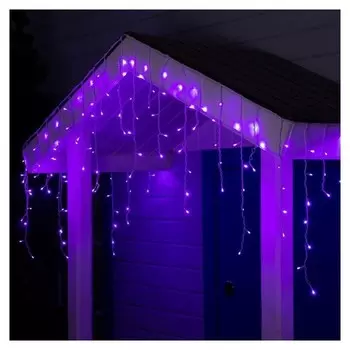 Гирлянда "Бахрома" 4 х 0.6 м, Ip44, белая нить, 180 Led, свечение фиолетовое, 8 режимов, 220 В