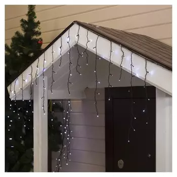 Гирлянда "Бахрома" 4 х 0.6 м, Ip44, тёмная нить, 180 Led, свечение белое, мерцание белым, 220 В