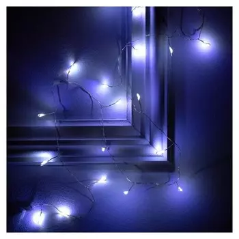 Гирлянда "Мишура" 1 м роса, Ip20, серебристая нить, 20 Led, свечение белое, фиксинг, 2 х Cr2032