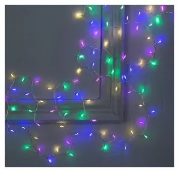 Гирлянда "Мишура" 2 м роса, Ip20, серебристая нить, 100 Led, свечение мульти, фиксинг, USB