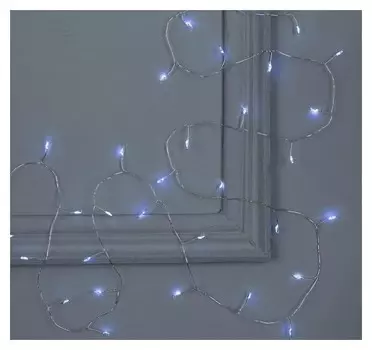 Гирлянда "Мишура" 2 м роса, Ip20, серебристая нить, 50 Led, свечение белое, фиксинг, 2 х Cr2032