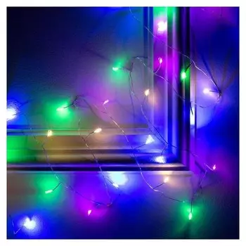 Гирлянда "Мишура" 5 м роса, Ip20, серебристая нить, 100 Led, свечение мульти, 2 режима, 3 х AA