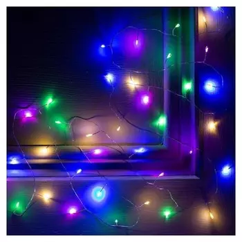 Гирлянда "Мишура" 5 м роса, Ip20, серебристая нить, 100 Led, свечение мульти, фиксинг, 12 В