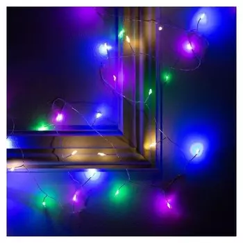 Гирлянда "Мишура" 5 м роса, Ip20, серебристая нить, 100 Led, свечение мульти, фиксинг, USB