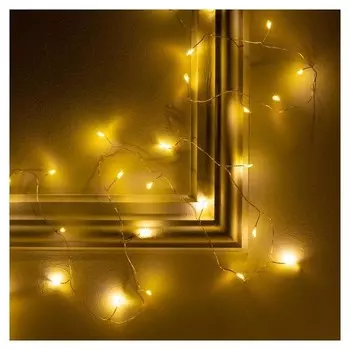 Гирлянда "Мишура" 5 м роса, Ip20, серебристая нить, 100 Led, свечение тёплое белое, 2 режима, 3 х AA