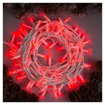 Гирлянда Нить 10 м, 100 Led, свечение красное, белая нить