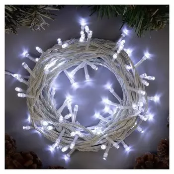 Гирлянда "Нить" 10 м, Ip20, белая нить, 100 Led, свечение белое, 8 режимов, 220 В