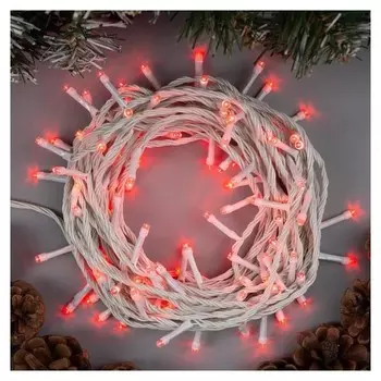 Гирлянда "Нить" 10 м, Ip20, белая нить, 100 Led, свечение красное, 8 режимов, 220 В