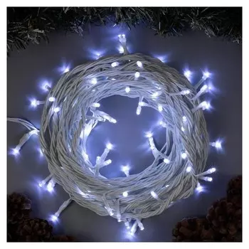 Гирлянда "Нить" 10 м, Ip44, умс, белая нить, 100 Led, свечение белое, 220 В
