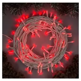 Гирлянда "Нить" 10 м, Ip44, умс, белая нить, 100 Led, свечение красное, 8 режимов, 24 В
