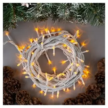 Гирлянда "Нить" 10 м, Ip44, умс, белая нить, 100 Led, свечение жёлтое, 220 В