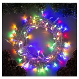 Гирлянда "Нить" 10 м, Ip44, умс, прозрачная нить, 100 Led, свечение мульти, 8 режимов, 24 В