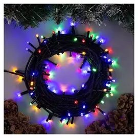 Гирлянда "Нить" 10 м, Ip44, умс, тёмная нить, 100 Led, свечение мульти, фиксинг, 24 В