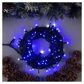 Гирлянда "Нить" 10 м, Ip44, умс, тёмная нить, 100 Led, свечение синее, мерцание белым, 220 В