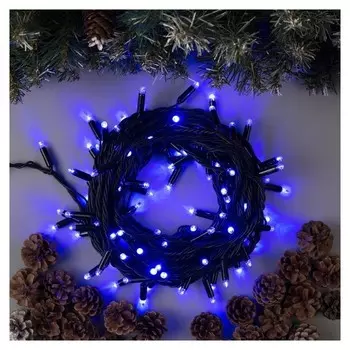 Гирлянда "Нить" 10 м, Ip65, тёмная нить, 100 Led, свечение синее, мерцание белым, 220 В