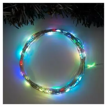 Гирлянда «Нить» 10 м роса, Ip20, серебристая нить, 100 Led, свечение мульти (Rgb), переливы, 12 В