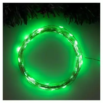 Гирлянда "Нить" 10 м роса, Ip20, серебристая нить, 100 Led, свечение зелёное, фиксинг, 12 В