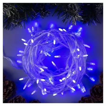 Гирлянда "Нить"10 м с насадками"игла", Ip20, прозрачная нить, 100 Led, свечение синее, 8 режимов, 220 В