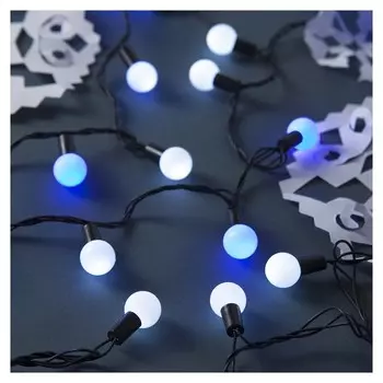 Гирлянда "Нить"10 м с насадками"шарики 2.5 см", Ip44, тёмная нить, 100 Led, свечение бело-синее, мигание, 220 В