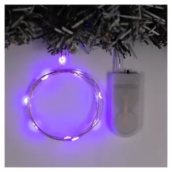 Гирлянда "Нить" 1 м роса, Ip20, серебристая нить, 10 Led, свечение фиолетовое, фиксинг, 2 х Cr2032