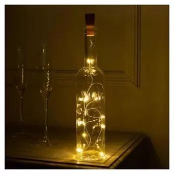 Гирлянда "Нить" 1 м роса с пробкой, Ip20, серебристая нить, 10 Led, свечение тёплое белое, фиксинг, 3 х Lr44