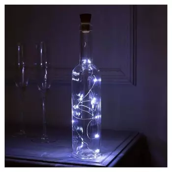 Гирлянда "Нить" 1 м роса с пробкой, Ip44, серебристая нить, 10 Led, свечение белое, фиксинг, солнечная батарея
