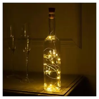 Гирлянда "Нить" 1 м роса с пробкой, Ip44, серебристая нить, 10 Led, свечение тёплое белое, фиксинг, солнечная батарея