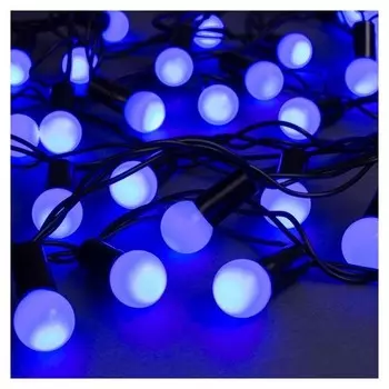 Гирлянда "Нить"20 м с насадками"шарики 1.5 см", Ip44, тёмная нить, 200 Led, свечение синее, 8 режимов, 220 В